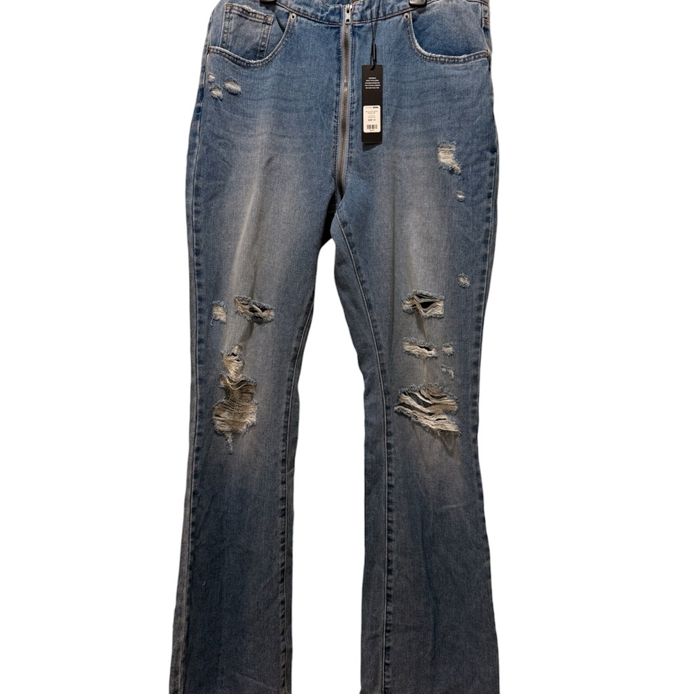Fashion Nova Light Blue Distressed Flare Jeans